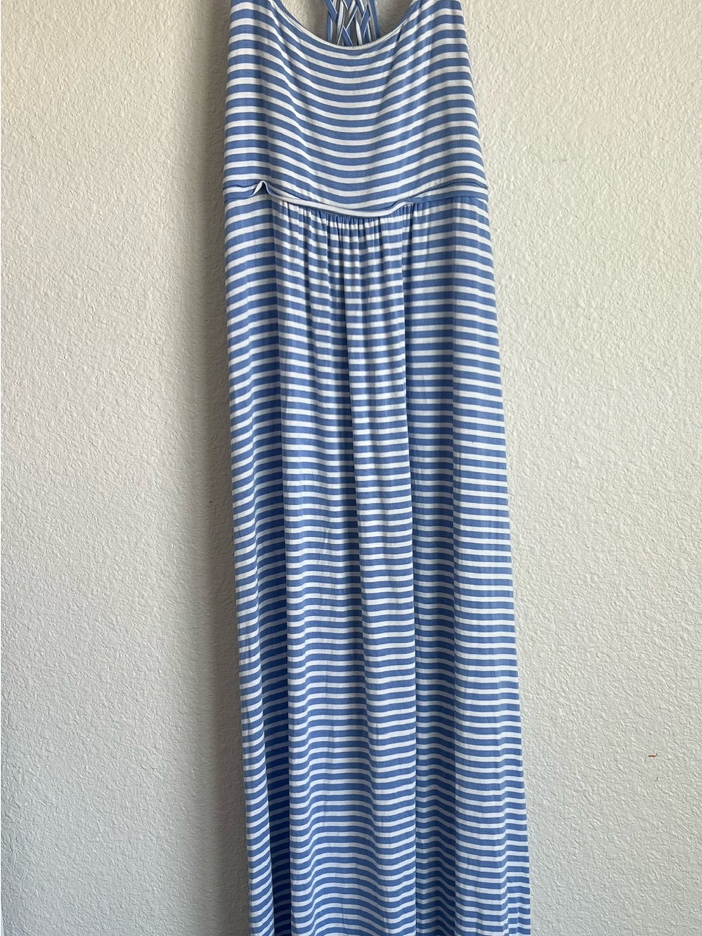 Calvin Klein Blue and White Striped Sundress with Gathered Waist